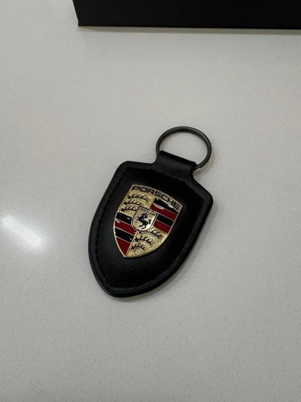 NEW Porsche Black Emblem Crest Leather Keychain Key Ring Fob – Premium Metal